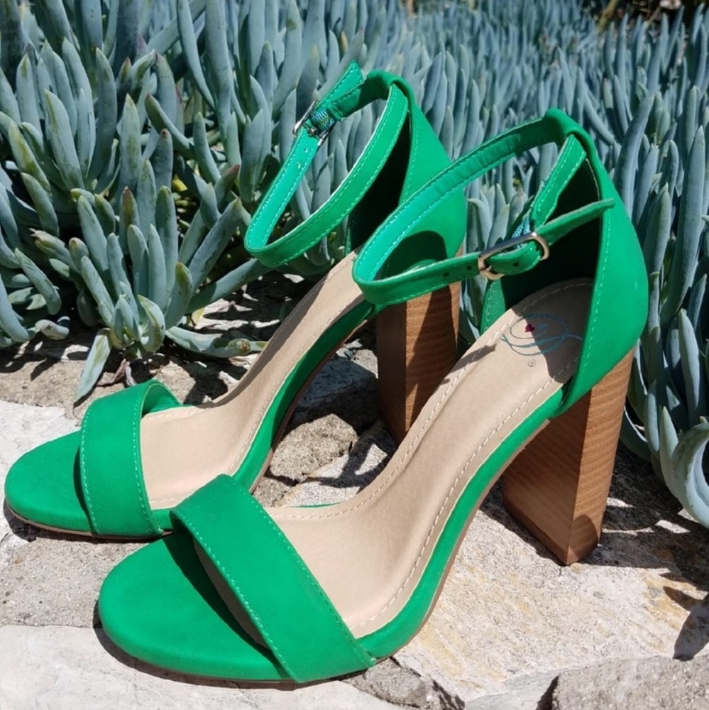 Emerald green ankle strap with block heel